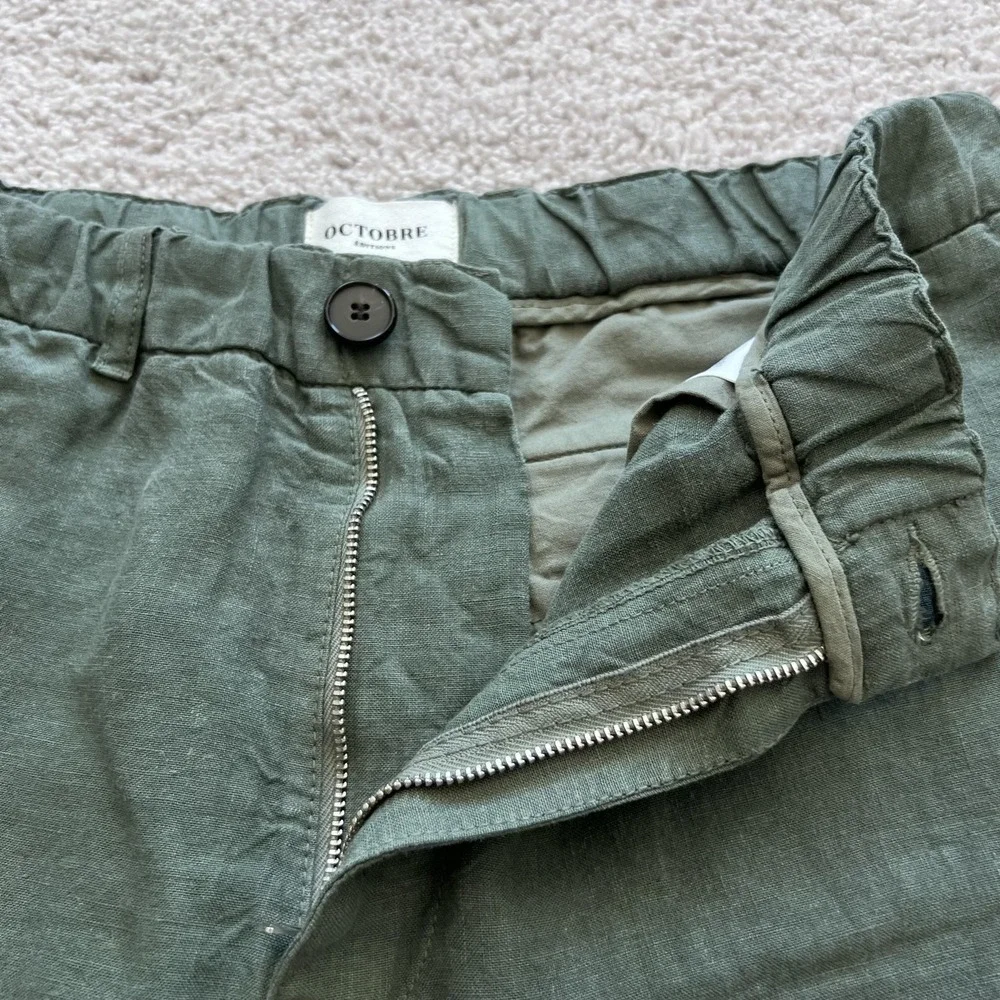 Octobre Editions Pants Mens M Green Linen Chino Elastic Waist Casual Tapered